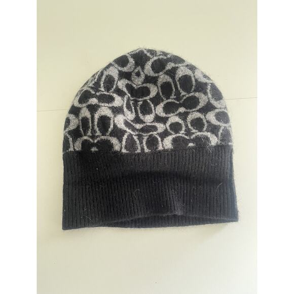 Authentic COACH Hat Beanie All Over C Logo Cashmere Wool Fur Blend Soft One Size main image 4